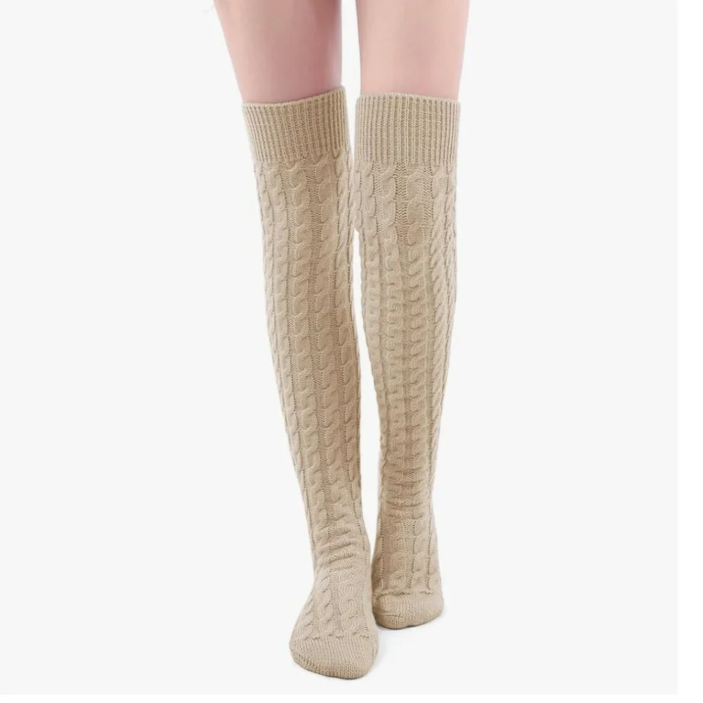 Knee Cable Knit Winter Boot Socks